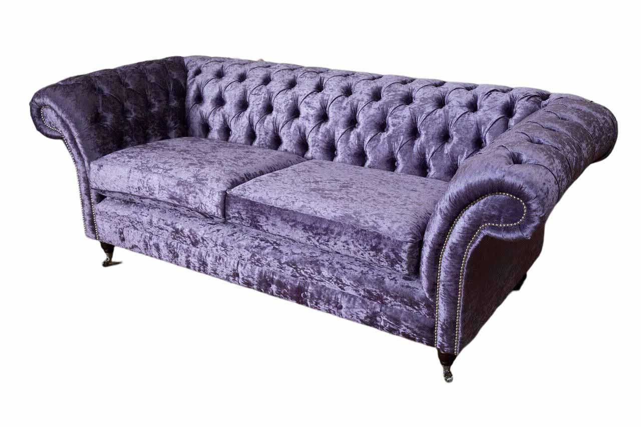 Chesterfield Dreisitzer Sofa 3 Sitzer Wohnzimmer Sofa Lila Stoff Couch