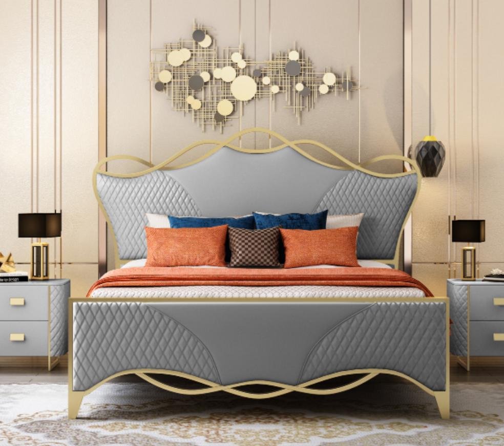 Stilvolles Schlafzimmer Bett Designer Kunstleder Doppelbett Holzgestell