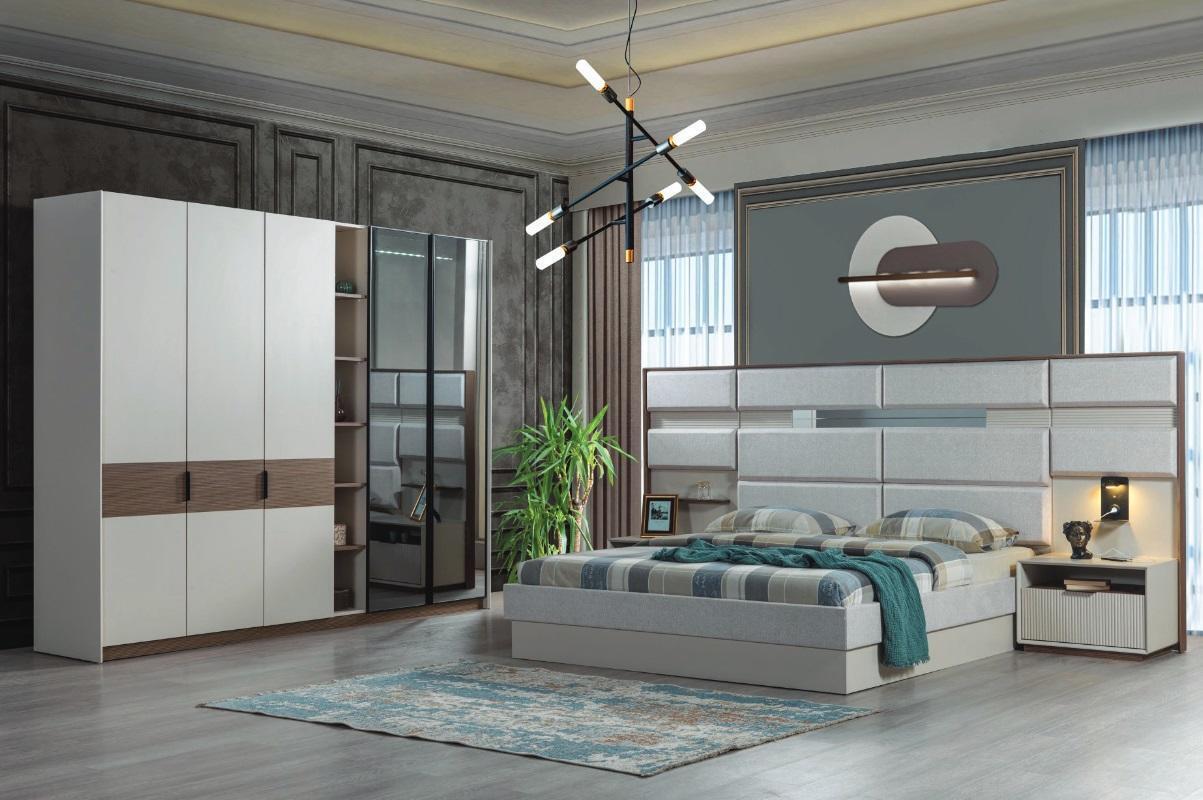 Weißes Schlafzimmer Set Doppelbett Nachttische Kleiderschrank 4tlg