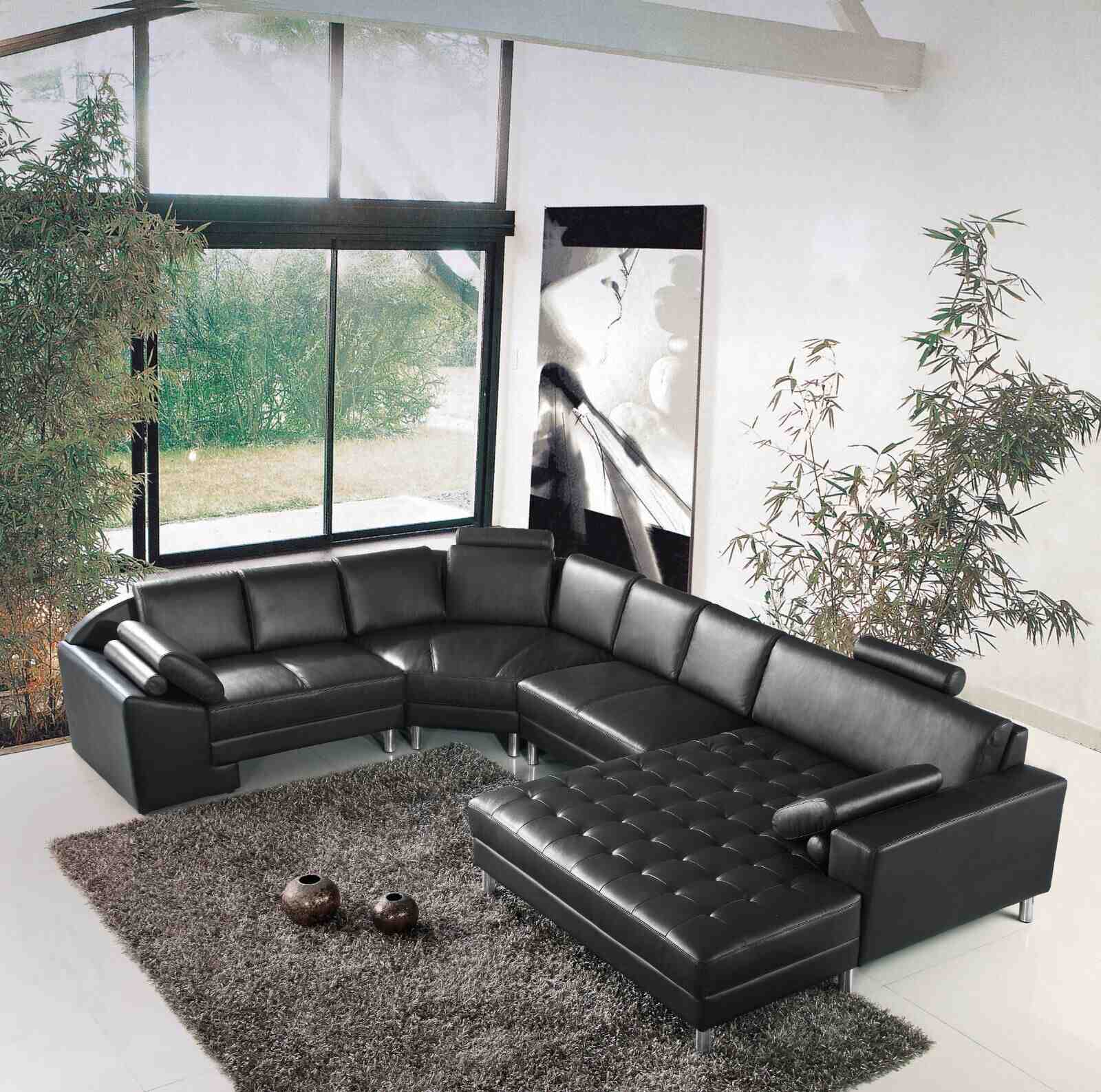 Schwarz Ecksofa U-Form Luxus Stil Modern Wohnzimmer Kunstleder SOFORT