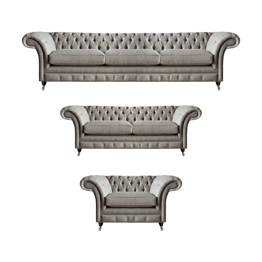 Möbel Sitzmöbel Komplett Set 3tlg Sofas Neu Grau Sessel Wohnzimmer Chesterfield