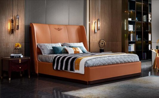 Bett 2 x Nachttisch Schlafzimmer Orange Kreative Modern Möbel Holz Luxus Betten