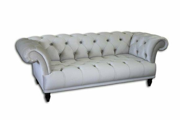 Design Chesterfield Klassik Weiß 3- Sitzer Couch Leder Couch Polster