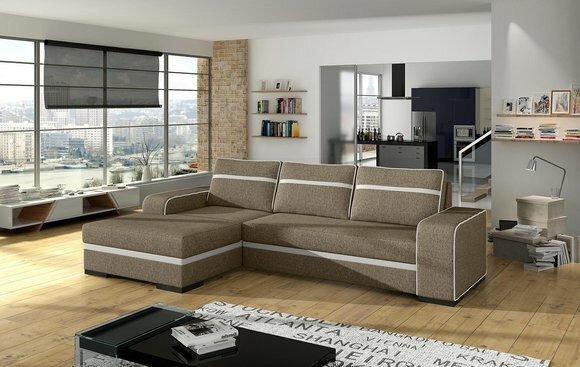 Sofa Schlafsofa Designer Sofa mit Bettfunktion + Bettkasten Ecksofa Braun Couch