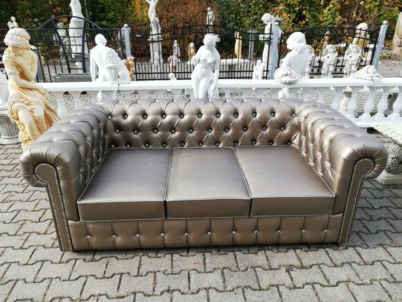 Design Chesterfield Sofa 3-Sitzer Gold Couch Polster Leder Sofas Wohnzimmer Neu