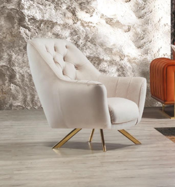 Sessel 1 Sitzer Beige Chesterfield Luxus Design Einsitzer Möbel Stoff Sofort