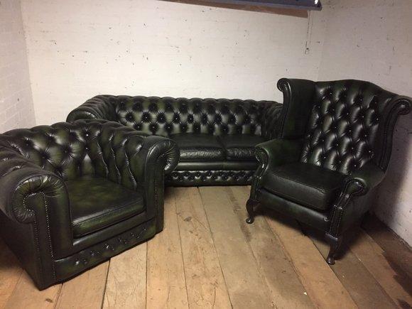 Ledersofa Sofa Couch Polster Chesterfield Set Echtleder Garnitur Sofas