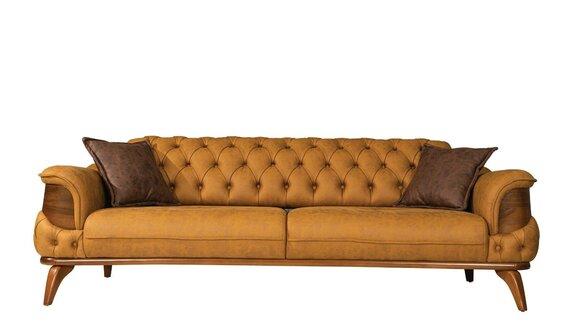 Dreisitzer Sofa Modern Sitzer Chesterfield Leder Gelb Design Wohnzimmer1