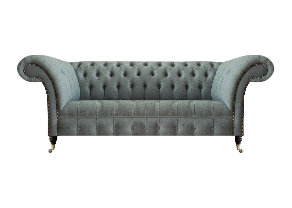 Wohnzimmer Luxus Sofa Einrichtung Chesterfield Grau Textil Dreisitze Couch