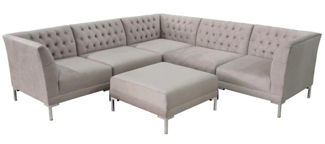 Ecksofa Chesterfield Hocker 2tlg. Set Textil Stoff Couchen Sofas Eckgarnitur Neu