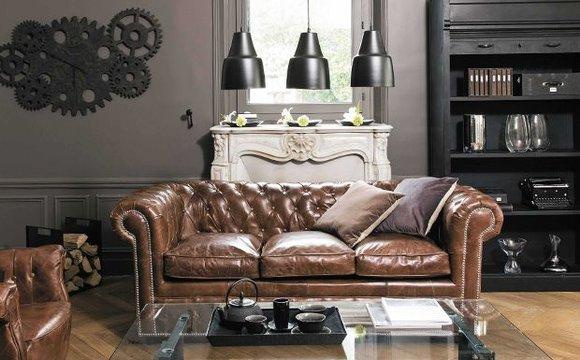 Design Chesterfield Sofa 3-Sitzer Braun Couch Polster Leder Sofas