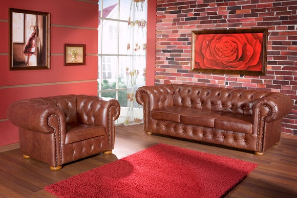 Chesterfield 3+2+1 Sitzer Set Ledersofa Sofagarnitur Polster Couch Garnitur