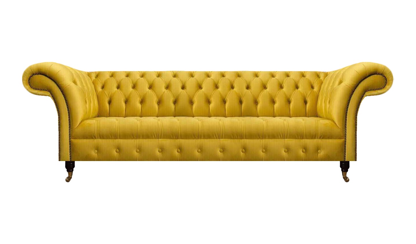 Gelbe Chesterfield Couch Klassisch Viersitzer Wohnzimmer Stoffsofas Möbel