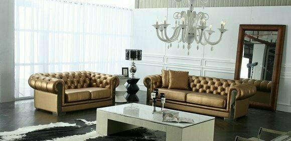 Designer Chesterfield Sofagarnitur 3+1 Couch Polster Gold Sofa