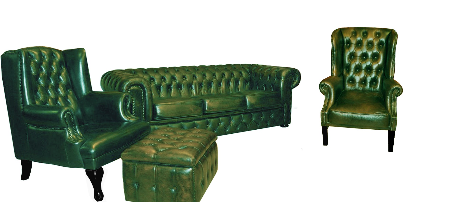 Chesterfield Sofagarnitur Couch Sofa Set Polster Leder 3+2xOhrensessel