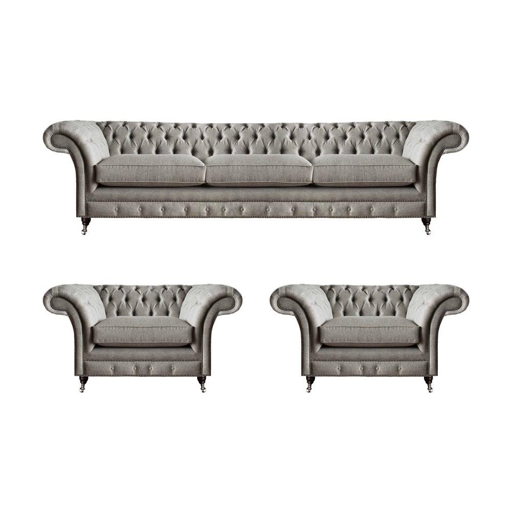 Grau Luxus Modern Sofa Set Komplett 3tlg Polstersofas Chesterfield Wohnzimmer