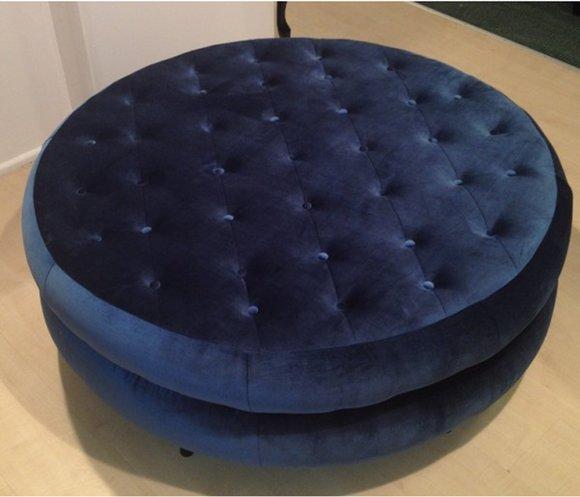 Blau Chesterfield Rund Hocker Ottomane Rundhocker Fußhocker Chaise Poufa