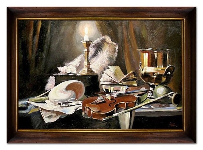 Gemälde Dekor Geige Violine Handarbeit Ölbild Bild Ölbilder Rahmen Bilder