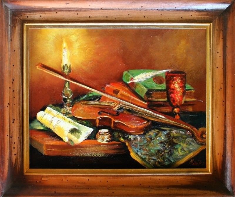 Dekor Geige Violine Handarbeit Ölbild Bild Gemälde Ölbilder Rahmen Bilder