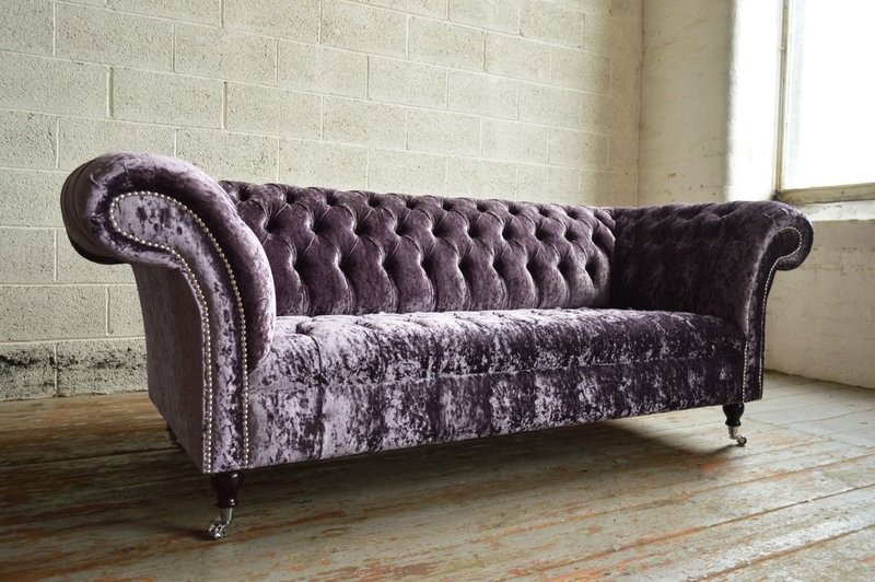 Chesterfield 3 Sitzer XXL Polster Velvet Violett Couch Sofa Big Couchen