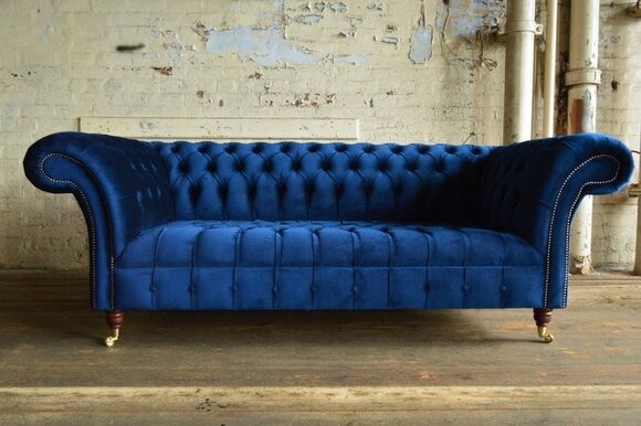 Chesterfield Sofa 3 SITZER Polster Designer Couchen Sofas Blau Velvet Garnitur