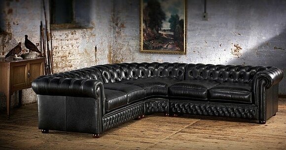 Chesterfield Ecksofa Couch Polster Schwarz Garnitur Sofa Ecke Ledersofa Textil