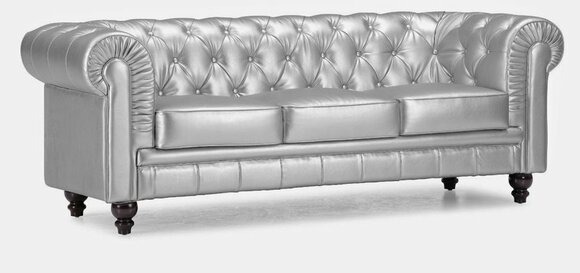 Chesterfield Sofa 3 SITZER Polster Silber Designer Couchen Sofas Garnitur