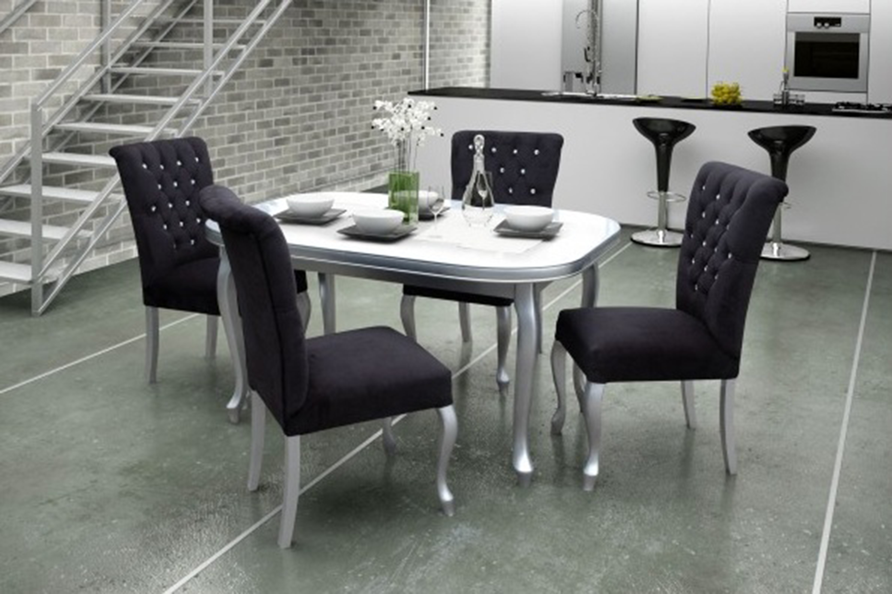 4x Chesterfield Stühle Stuhl Set Polster Garnitur Küchen Wohnzimmer