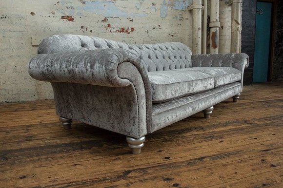 Couch Chesterfield Leder Silber - Casa Padrino Luxus ...